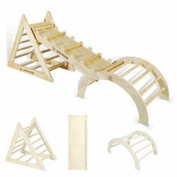 CCLIFE Kletterdreieck mit Rutsche und Kletterbogen ab 1 Jahr 6 in1 Montessori Klettergerüst Indoor Pikler Dreieck Art Kinder Klettern, Holz 150kg