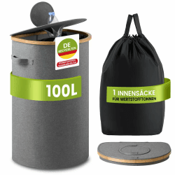 REKITA Pfandflaschen Sammelbehälter 2er Pack 100L Flaschensammler Leergut mit Deckeln und herausnehmbaren, wiederverwendbaren Innenbeuteln Leergut Sammelbehälter Pfandbehälter (Grau, 100L)