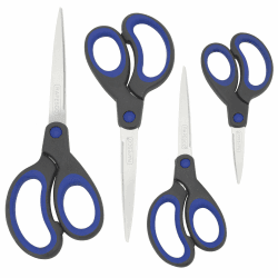 Rapesco 1578 Soft Grip Griff Scheren, Schwarz/Blau, 4 Stück