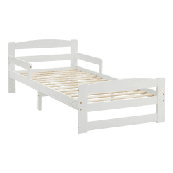 Juskys Jugendbett Arona 90x200 cm mit Lattenrost - Bettgestell aus Massivholz - Einzelbett mit Rausfallschutz - Stauraum unter dem Bett - Weiß