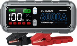 YUSMAN Starthilfe Powerbank 6000A,26800mAh Starter Powerbank PD 65W Eingang/Ausgang Schnelles Laden, Jump Starter für All Benzin und 12L Diesel, Zwangsweise Startfunktion,400 Lumen LED