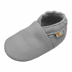 YALION Krabbelschuh Babyschuh Lauflernschuh Jungen Mädchen Baby Weicher Flexibles Leder mit Mokassins Wildledersohlen Elastische Knöchel Lederpuschen 22/23 EU Stein Grau