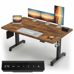 Devoko Höhenverstellbarer Schreibtisch mit USB-A Ladeanschluss, Einteilige Tischplatte, Mobiler Elektrisch Computertisch mit Kabel Management, 160x80cm, Vintagebraun - Perfekte Ergonomie für dein Büro