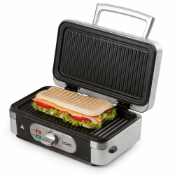 Domo DO9136C Sandwichtoaster 3-in-1, Kunststoff, 1 Liter, Silber, Schwarz