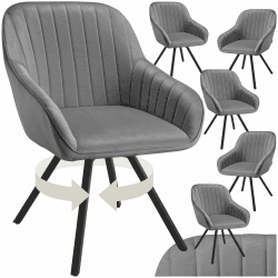 tectake® drehbare Esszimmerstühle mit Armlehne, Schalenstuhl ergonomisch mit Samt Bezug, gesteppt, Stühle drehbar für Wohnzimmer, Esstisch, Arbeitszimmer, Schminktisch, Küchenstühle - 6er Set, grau
