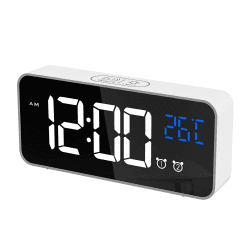 CHEREEKI Digitaler Wecker, LED Digitaluhr mit Temperaturanzeige Tragbarer Spiegelalarm Tischuhr mit 2 Alarmen 10 Alarmtöne USB Wiederaufladbar 4 Helligkeit und Lautstärke Regelbar, 12/24 Stunden