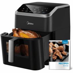 Midea Heißluftfritteuse 7L Fassungsvermögen, HeatXpress Technologie 90% weniger Öl, Energie- und Zeitersparnis mit 7 Voreinstellungen, Easy-View Fenster & Licht, Antihaft, Schwarz