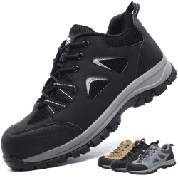 CYKYGGO Arbeitsschuhe Herren Sicherheitsschuhe Damen Leicht Atmungsaktiv rutschfeste Anti Smashing Stahlkappenschuhe Schwarz 43 EU