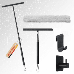 Duschabzieher Schwarz mit Teleskopstiel (29-120cm) Fensterabzieher, Bodenabzieher & Wasserschieber für Badezimmer, Dusche, Fenster putzen | Silikon Duschabzieher mit Edelstahlkern & rutschfestem Griff