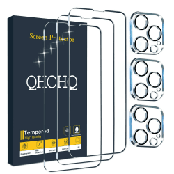 QHOHQ 3 Stück Panzer folie Schutzfolie für iPhone 13 Pro Max 6.7" mit 3 Stück Kamera Panzer Schutz Glas, 9H Härte, Ultra-HD, Anti-Kratz, Anti-Blasenfrei, Einfach Installieren, Hülle Freundllich iPhone 13 Pro Max 6.7 Zoll Klar