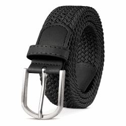 TANGCHAO Stoffgürtel Stretchgürtel Elastik Flechtgürtel Geflochtener und Elastischer Dehnbarer Gürtel für Damen und Herren Breite 3.3cm Länge 90 cm bis 135 cm Schwarz Länge 110 cm