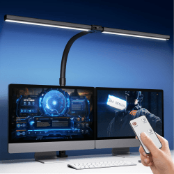 Tyonto 1300LM Doppelkopf Schreibtischlampe LED Dimmbar Fernbedienung, 24W 80CM Klemmbare Monitor Lampe Tischlampe Tageslichtlampe klemmbar desk für Homeoffice Schwenkarm,lamp bürolampe schreibtisch