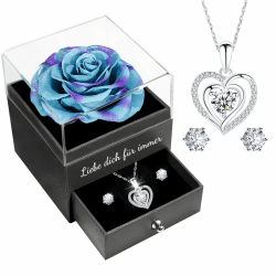 Miofula Ewige Rose Geschenke für Frauen, Konservierte Rosen mit Herz Halskette und Ohrringe aus 925 Sterlingsilber, Rosen Geschenkebox für Mama Frau zum Geburtstag Weihnachten Valentinstag Muttertag