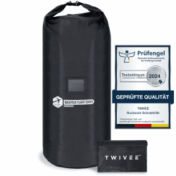 TWIVEE - 2 in 1 Rucksack Schutzhülle und Regenschutz - Flight Cover für Backpack - Flugzeug - Überzug in Flexibler Größe - 60 bis 110 Liter Volumen einstellbar - Ideal für Reiserucksack Schwarz Universal