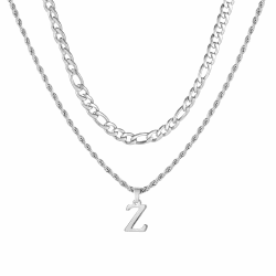 APMGONT Herren Initial Halskette, Edelstahl Silber Figaro Kette Twist Seil Link Kette mit A-Z Letter Kette Halskette für Männer Papa Freund Geburtstag Vatertag Geschenk Silber Z