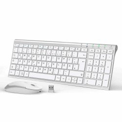 Tastatur Maus Set Kabellos, iClever Kabellose Tastatur und Maus, Wiederaufladbare, Deutsche QWERTZ Layout Funktastatur für Computer/Desktop/PC/Laptop/Windows 10/8/7, Weiß und Silber
