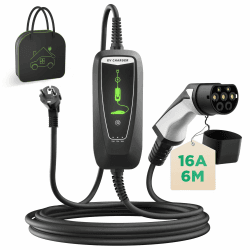 WISSENERGY Typ 2 EV Ladekabel Schuko 2-Pin, 3,68KW Einphasig [10-16A] EV Ladegerät mit 6M Ladekabel, IP66 Wasserdicht Mobile Ladestation mit Tragetasche für PHEV EV