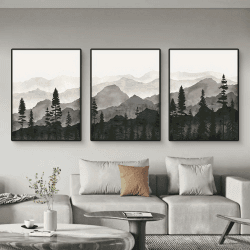 Herfair Bilder Wohnzimmer Poster 3er Set Abstrakt Wald Berg Landschaft Wandbilder Kunstposter Stilvolle Einfachheit Wanddeko Leinwandbilder Ohne Rahmen (40 x 50 cm)