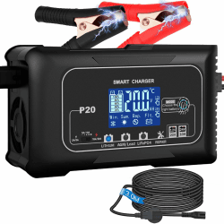 20A Autobatterie Ladegerät, 12V/24V Batterieladegerät KFZ, Ladegeräte für Autobatterien, Erhaltungsladegerät und Desulfator für Motorrad, Rasenmäher, Boot, Lithium, LiFePO4, Blei-Säure(AGM, Gel usw)