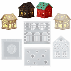 Silikonform Haus Set,Silikonform Mini Häuser mit Herz,DIY Geschenk zum Valentinstag,3D Gießform,für Kerzen,Dekorationen