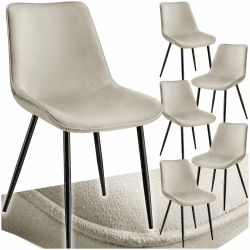 tectake® Esszimmerstühle 6er Set, Samtstoff Stuhl mit Rückenlehne, ergonomische Essstühle, bequemer Küchenstuhl, Esszimmerstuhl, Cocktailsessel für Lounge, Dining, Küchentisch - Creme