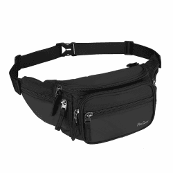 ProCase Bauchtasche Gürteltasche Wasserdicht Hüfttasche für Herren und Damen Klein Nylon Fanny Pack mit 6 Reißverschlusstaschen für Outdoor Reisen Sport Wandern Joggen Hundespaziergänge M Schwarz