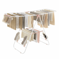 SONGMICS Wäscheständer, Standtrockner, Flügelwäscheständer, höhenverstellbare Flügel, freistehend, für Innen- und Außenbereich, Stahl, wolkenweiß-pastellrosa LLR502P01
