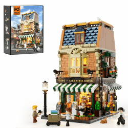 Funwhole Buchcafé Beleuchtung Klemmbausteine Haus,Baukasten Set - Stadtkaffeehaus LED Licht Modularer BAU Modellsets 1718 Stücke, Erwachsene und Jugendliche,F9031,Book Cafe