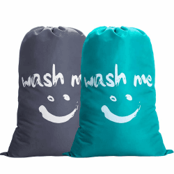 IHOMAGIC 2Pack Wäschesack Reise Schmutzwäsche Wäschesammler Wäschetasche Wäschebeutel Groß Faltbarer Wäschekorb Aufbewahrungstasche Wäschetonne Wäschebehälter Für Reise Stoff 120L 61x92 cm, Grau/Blau Grau + Blau