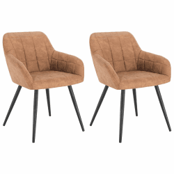 WOLTU Esszimmerstühle 2er Set Esszimmerstuhl Küchenstuhl Polsterstuhl Design Stuhl mit Armlehnen, mit Sitzfläche aus Stoffbezug, Gestell aus Metall, modern, Braun, BH224br-2