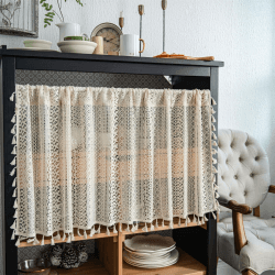 TROYSINC Baumwolle Leinen Scheibengardine, Landhausstil Bistrogardine, Spitzenvorhänge, Halbtransparent Vorhang, Wohnzimmer Schlafzimmer Vorhang, HxB 45x150 cm 1er Pack (Stil-B)