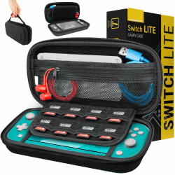 Orzly Tragetasche kompatibel mit Nintendo Switch Lite – Aufbewahrungstasche / - Hartschalen Case/Cover/Hülle/Schutzhülle für die Verwendung mit der Nintendo Switch Lite Konsole & Accesoires Schwarz