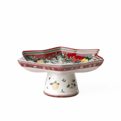 Villeroy und Boch Winter Bakery Delight Schale in Stern-Form auf Fuß, 34oz., Premium Porzellan, Weiß/Rot