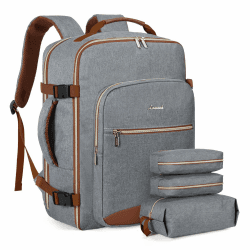 LOVEVOOK Handgepäck Rucksack Flugzeug, 40L Groß Reiserucksack Damen Kofferrucksack, Wasserdicht Reisetasche für 17 Zoll Laptop, Travel Backpack für Reise Geschäftsreise Business Wandern Weekend Dunkelgrau+braun M