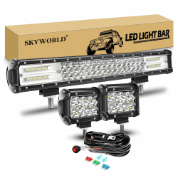 SKYWORLD LED-Lichtleiste, 20" 288W Spot Flutlicht Arbeitsscheinwerfer Bar Offroad + 4" 36W LED Arbeitsscheinwerfer Spotlight mit Kabelbaum Kippschalter für Traktor LKW Auto ATV SUV 4x4 Boot