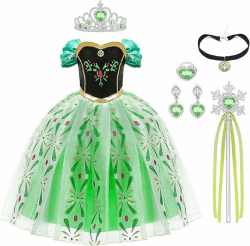 URAQT Mädchen Kostüm Kleid, Kinder Prinzessin Kostüm für Karneval Party Cosplay Verkleidung Halloween Fest Geburtstag, mit Zubehör Krone Zauberstab, 140CM