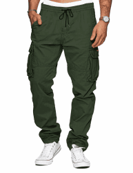 TARAINYA Herren Cargohose Baumwolle Baggy Hose Herren Kordelzug Outdoorhose Stretch Chino Männer Modern mit Taschen S-3XL C Armeegrün XXL