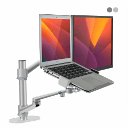 Alberenz® 2-in-1 Laptop- und Monitor Halterung, Verstellbarer Doppelarm-Ständer für 12-17" Laptops und 17-32" Monitore, ergonomisches Design, höhenverstellbar und neigbar, Farbe Silber