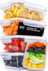 Igluu Meal Prep Gläser (5er-pack + 1 zusätzlicher Deckel) - Glasbehälter Mit Deckel; Mikrowellen-, Backofen-, Gefrier- Und Spülmaschinenfest - Meal Prep Boxen Glas (840ml)