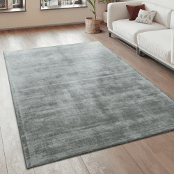 Paco Home Teppich Wohnzimmer Vintage Kurzflor Handgefertigt Hochwertig 100% Viskose, Grösse:80x150 cm, Farbe:Grau