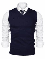 iClosam Herren Pullunder V-Ausschnitt Ärmellose Comfort Fit Baumwoll Strickweste Pulloverwestee Sleeveless Strickpullover Blau XL