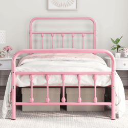 Yaheetech Bettrahmen Vintage Stil 90 x 200 cm Metallbett Bettgestell aus Metall mit Lattenrost, Modern Gästebett Jugendbett, Hellrosa