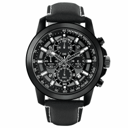 PINDOWS Armbanduhren für Herren, analoge Chronograph-Quarzuhren für Herren, wasserdicht, Business- und Freizeitkleidung mit schwarz-braunem Lederband Black Case Black Band White Face