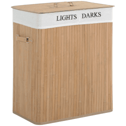 HOMCOM Wäschekorb Wäschebox Wäschesack mit waschbarem Wäschesammler mit Deckel Griffen Segeltuch + Bambus Natur 100L 52 x 32 x 63 cm