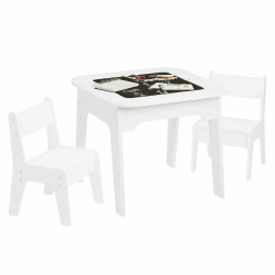 WOLTU Kindertisch mit 2 Stühlen, Kindersitzgruppe, Kindertisch mit Stauraum, zweiseitige Tischplatte, Kinder Tisch Stuhl Set, Sitzgruppe für Kinder, Kindersitzgarnitur, weiß