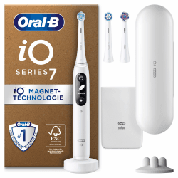 Oral-B iO Series 7 Plus Edition Elektrische Zahnbürste,Electric Toothbrush, PLUS 3 Aufsteckbürsten, 5 Putzmodi für Zahnpflege, Reiseetui, Designed by Braun, weiß alabaster