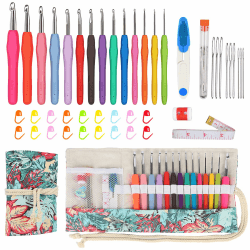Coopay Häkelnadel Set mit Rolle Tasche, 14 Stück Ergonomische Häkelnadeln für Arthritische Hände, 2,0-10 mm Länger Häkelnadeln mit Glatte Haken mit Weichem Griff, Häkelset für Anfänger mit Zubehör