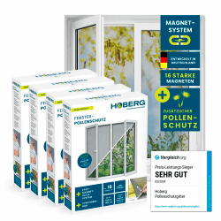Hoberg Fliegengitter für Fenster mit Pollenschutz | Moskitonetz zuschneidbar bis 150x130 cm | Einfache Montage mit 16 starken Magneten - Insektenschutz ohne Bohren, Schrauben & Klebereste [4 Stück]