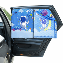 Hianjoo Auto Sonnenschutz Baby mit UV Schutz, Auto Moskitonetz Seitenscheibe für Kinder, Magnet Autofenster Sonnenschutz Universal, Doppellagiger Sonnenschutztuch - Weltraumfantasie