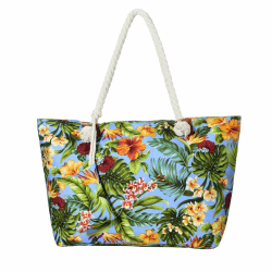 DonDon Strandtasche XXL Familie Badetasche Damen mit Reißverschluss Beach bag groß Südsee Blumen